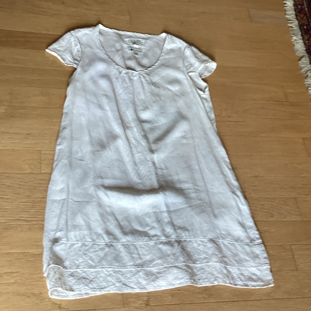 Cream Short Linen Dress With Cap sleeves by Malvinas - Picture 8 of 13